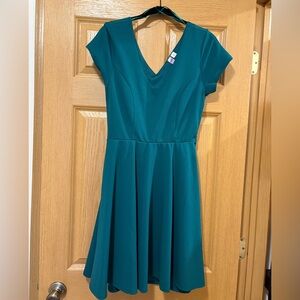 Alya Teal V-Neck Mini Dress